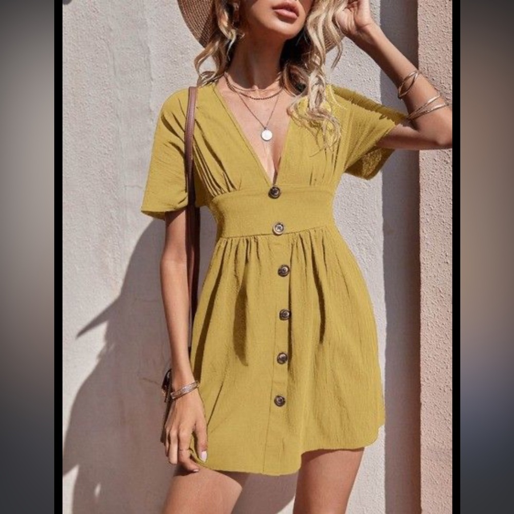 SHEIN Mustard Yellow Button Dress Size Medium